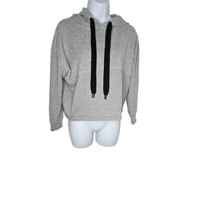 Noisy May Cropped Hoodie Sweatshirt Black Drawstring Gray Size S